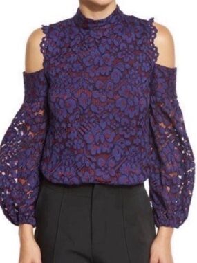 🦋 Alexis Purple Cold-Shoulder Lace Top